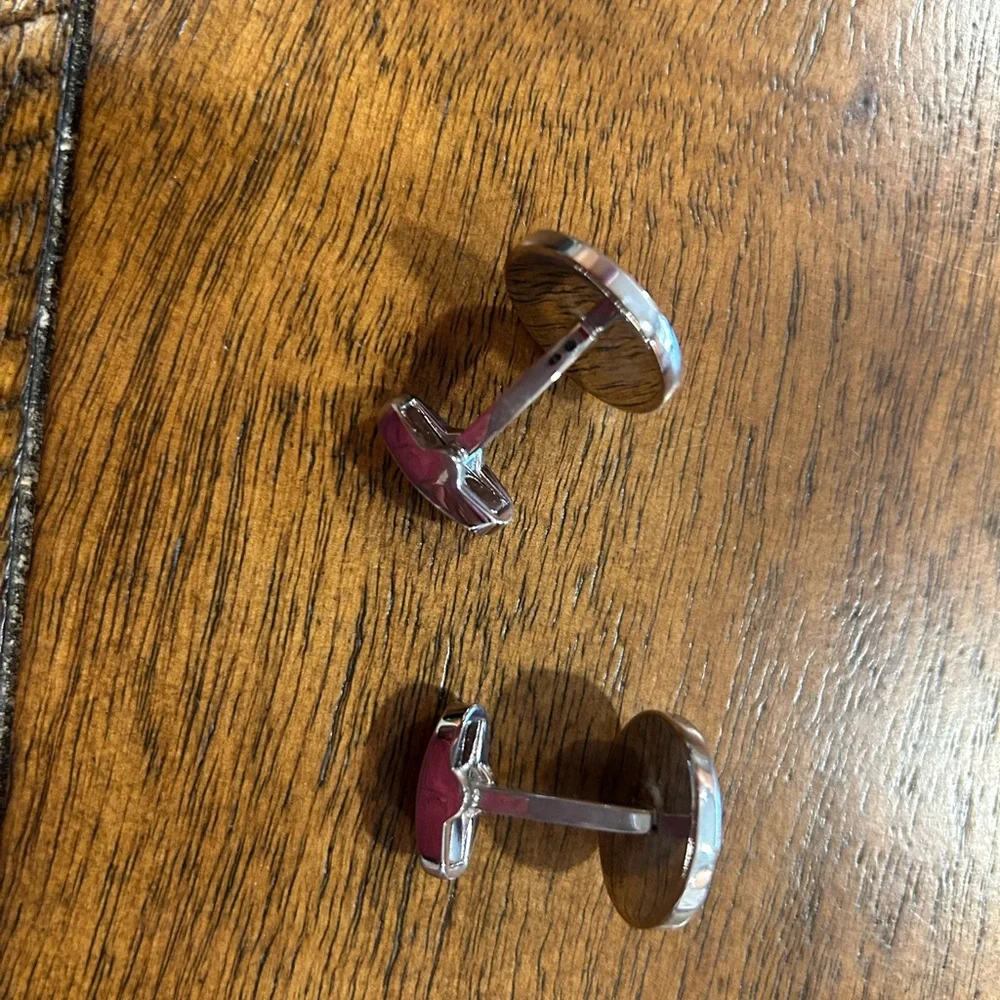 Bachrach Dexter cuff links purple stone silver tone metal